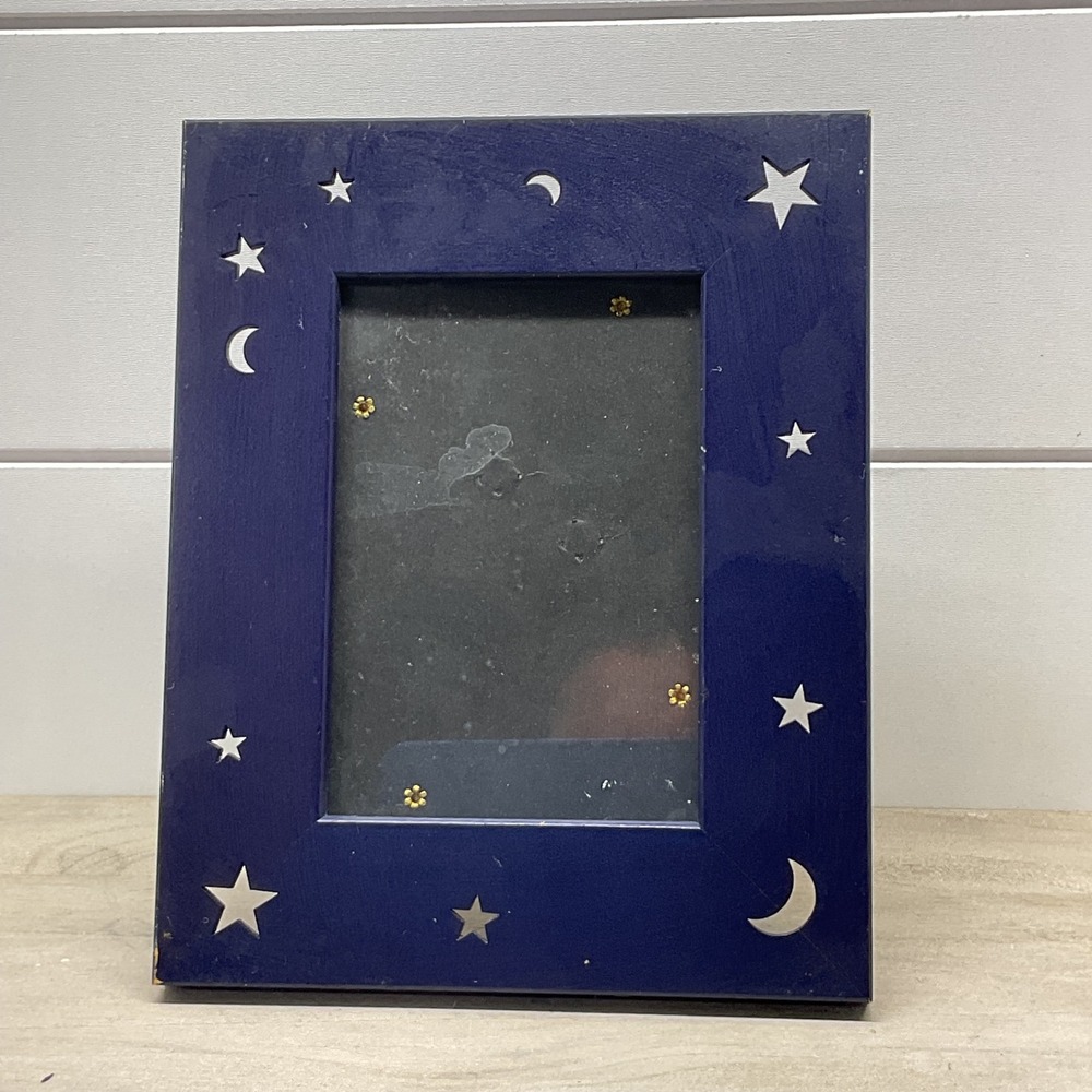 Amerigo Vintage 1992 Celestial Navy Blue Wood Picture Frame Stars Moons USA